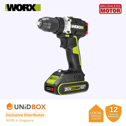 [08-12-00009] WORX 20V 10MM BRUSHLESS DRILL DRIVER 50NM [WU173]