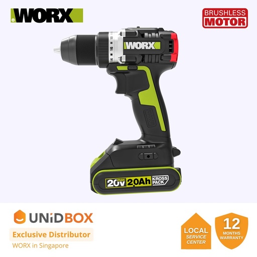 [08-12-00010] WORX 20V 13MM BRUSHLESS DRILL DRIVER 60NM [WU182.2]